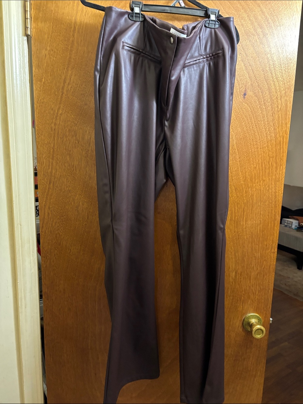 Topshop Women’s  Faux Leather Pants in Deep Brown